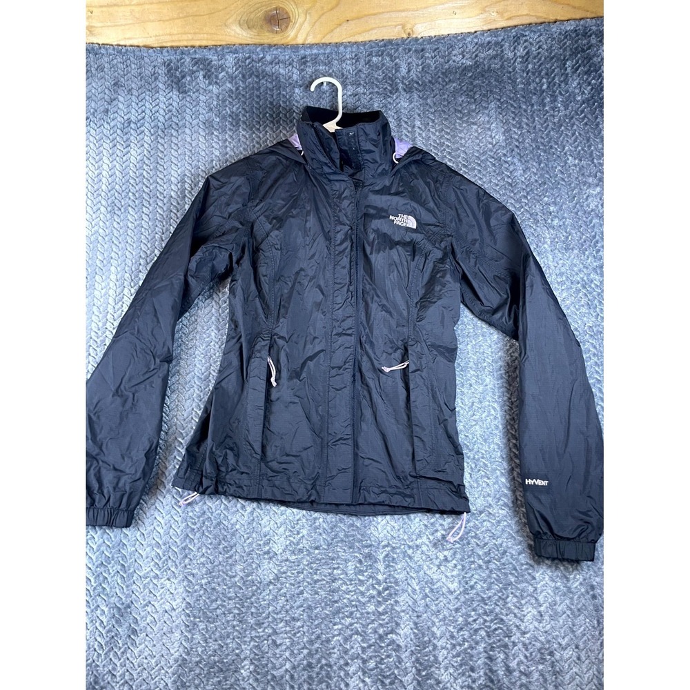 The North Face Hyvent Rain Jacket Womens XS Black Waterproof Hooded Full Zip